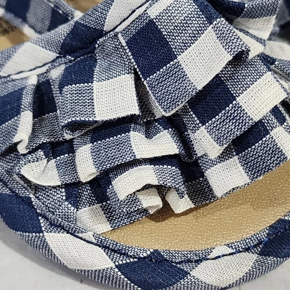 Baby Gap Gingham Navy Blue & White Checkered Kids Sandals Size 3 (6-12 Mo) NWT